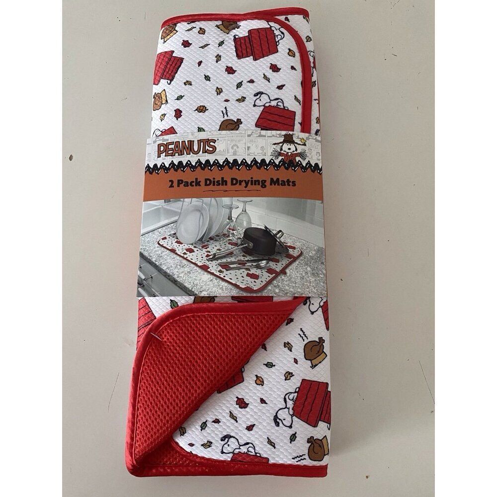 2 Pack Snoopy Peanuts Doghouse Turkey Fall Leaves Dish Drying Mats‎ 16 X 18” NEW